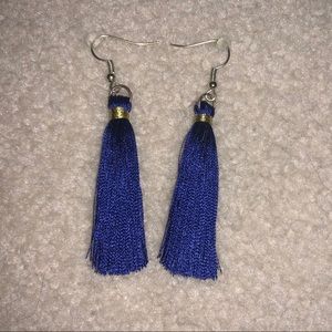 Navy Blue Silk Thread Tassel Earrings
